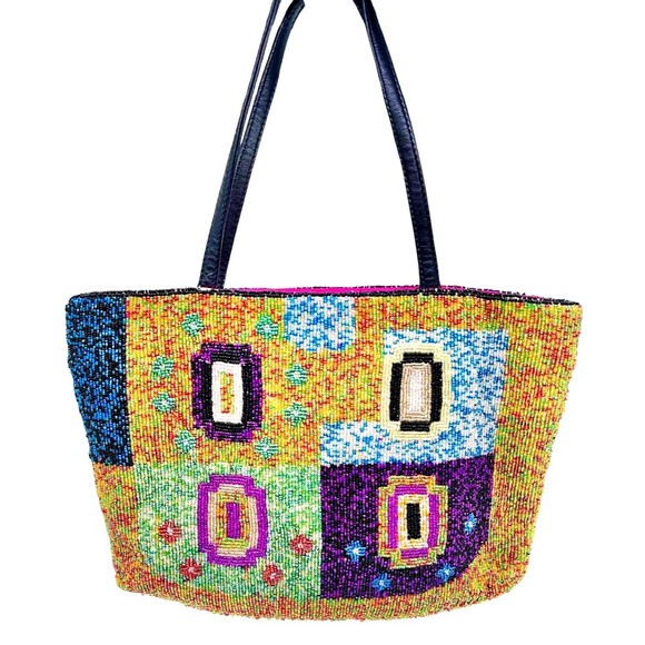 Christiana Beaded Multicolor Abstract Geometric Tote Purse - Picture 1 of 16